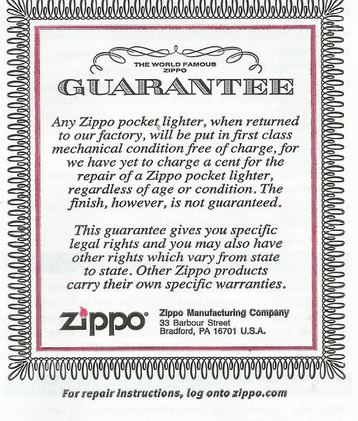 Zippo Lifetime Guarantee
