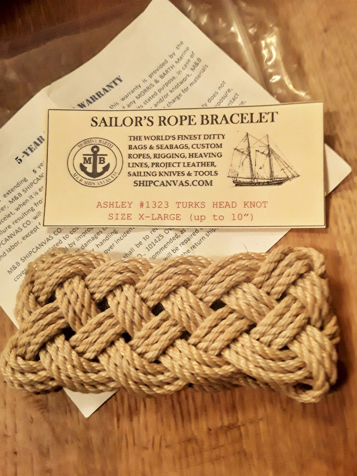 Ashley's #1323 Turks Head Knot, WIDE Sailor's Bracelet