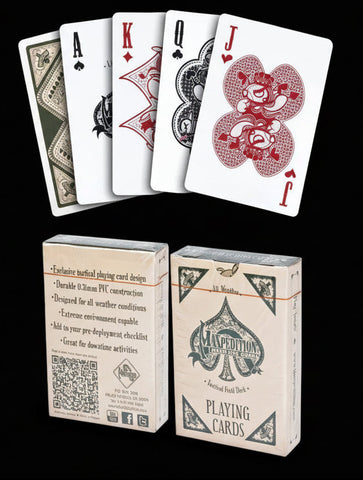 Set of playing cards with box packaging on a white background