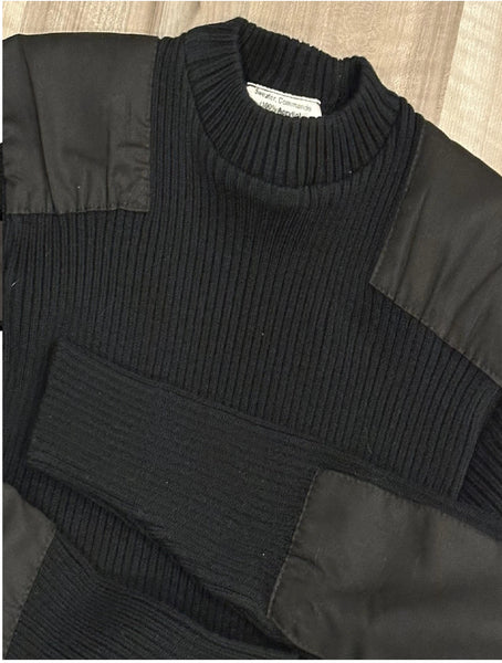 black commando sweater  with shoulder patches and elbow patches