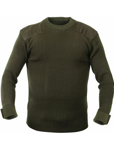 Dark Olive Drab (Green) ribbed Commando sweater with sewn elbow and shoulder patches