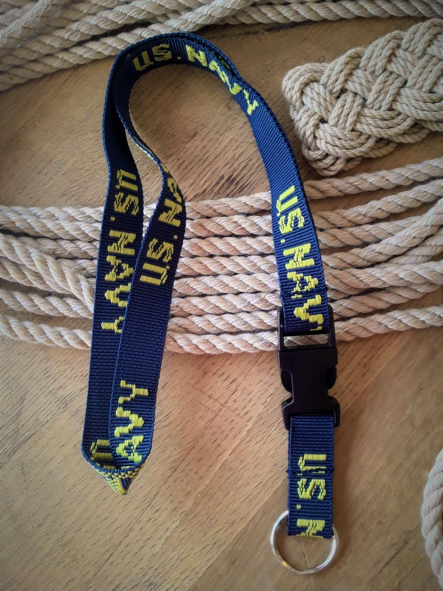U.S. Navy DEMB in Gold Thread on Removable Clasp Blue Lanyard