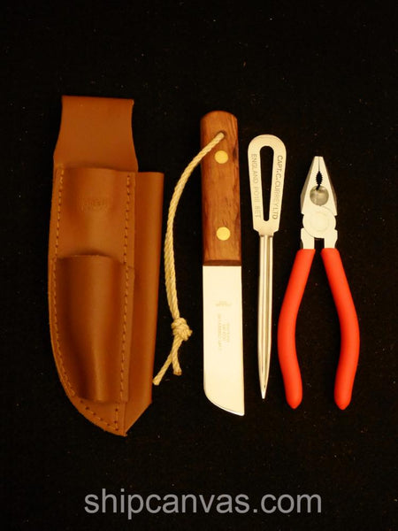 Captain Currey 3-Piece Rigging Knife Set with Sheath + Marlinspike at SHIPCANVAS.COM